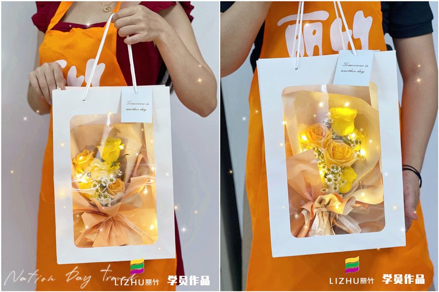 櫥窗mini花束，南寧插花培訓(xùn)學(xué)校學(xué)員作品