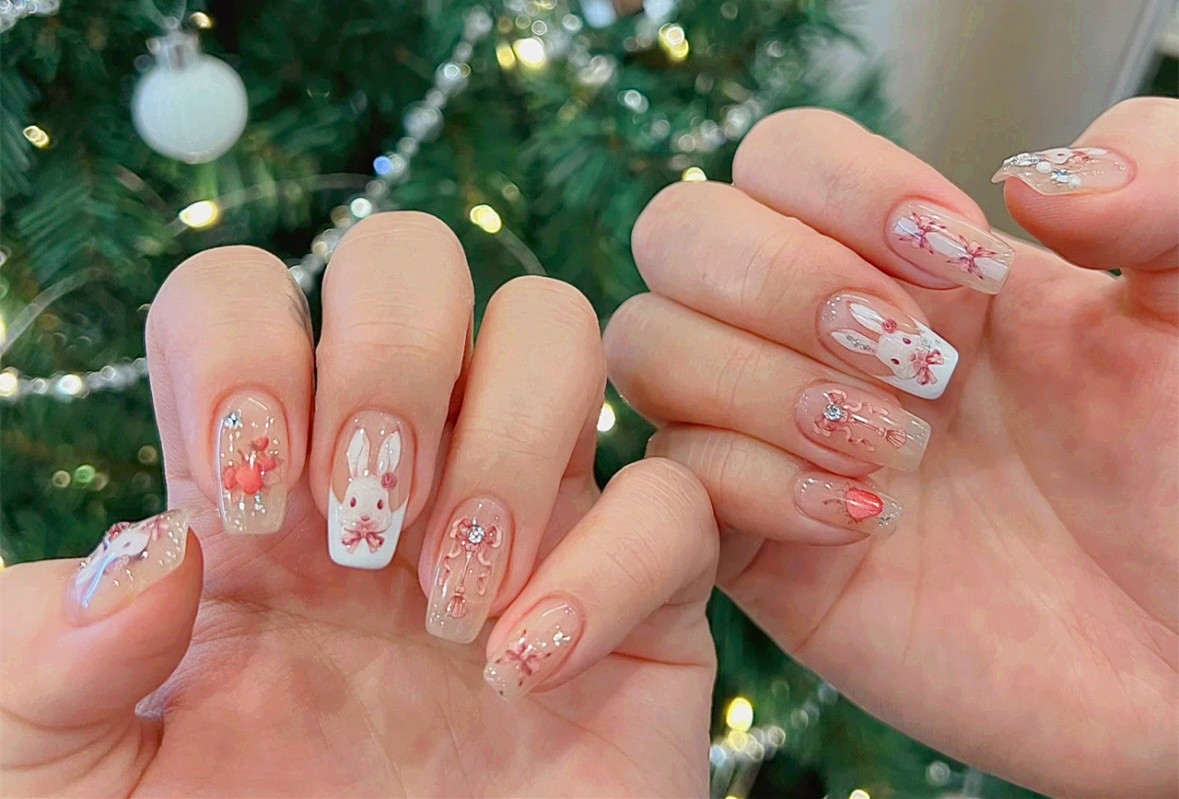 兔子新年美甲，廣西美甲造型學(xué)校將氛圍狠狠抓住了