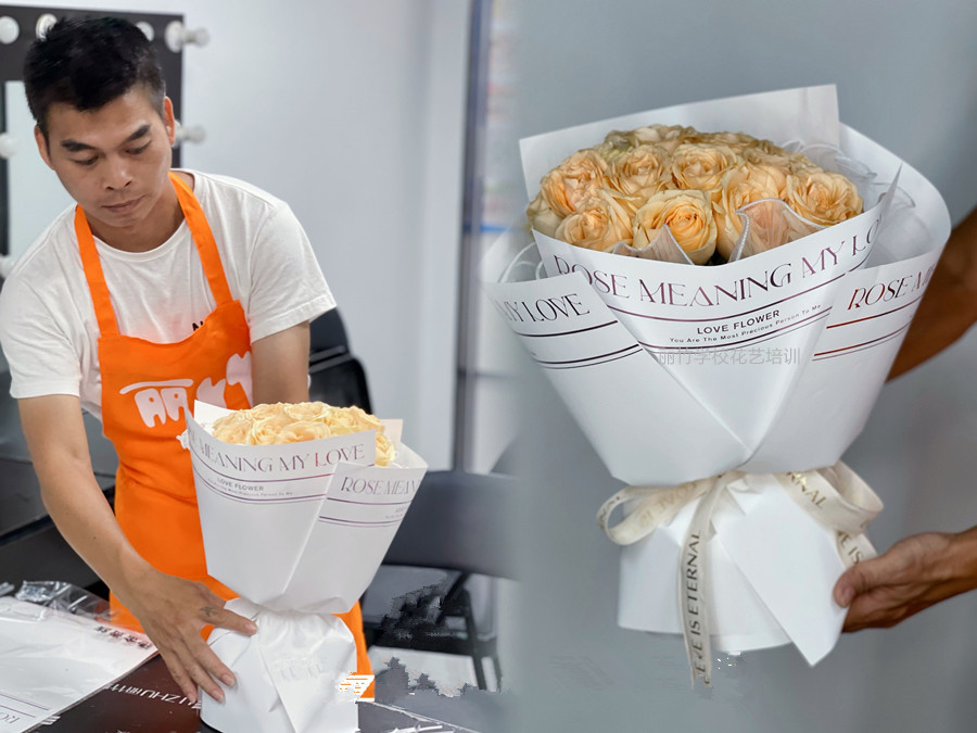 制作圓形玫瑰花束教程，零基礎(chǔ)學(xué)花藝培訓(xùn)