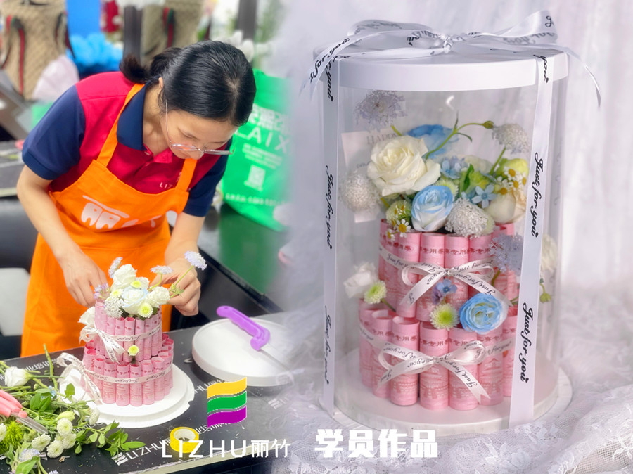 蛋糕花盒制作，南寧花藝學(xué)校課堂實訓(xùn)