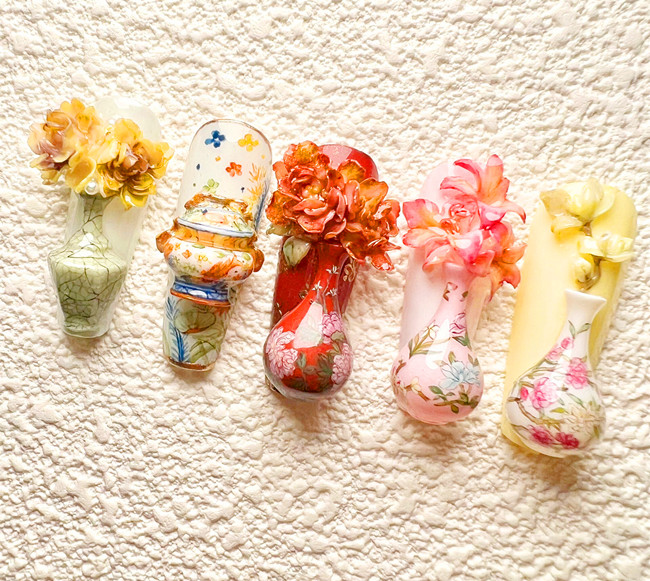 國風(fēng)瓷器美甲，南寧美甲款式造型作品