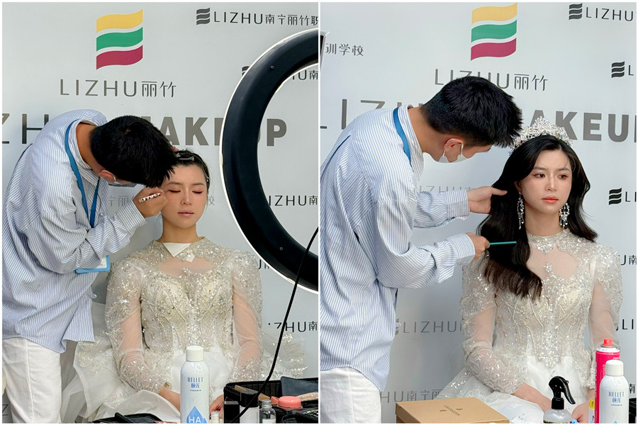 韓式披發(fā)新娘課堂，廣西新娘化妝學校手法示范