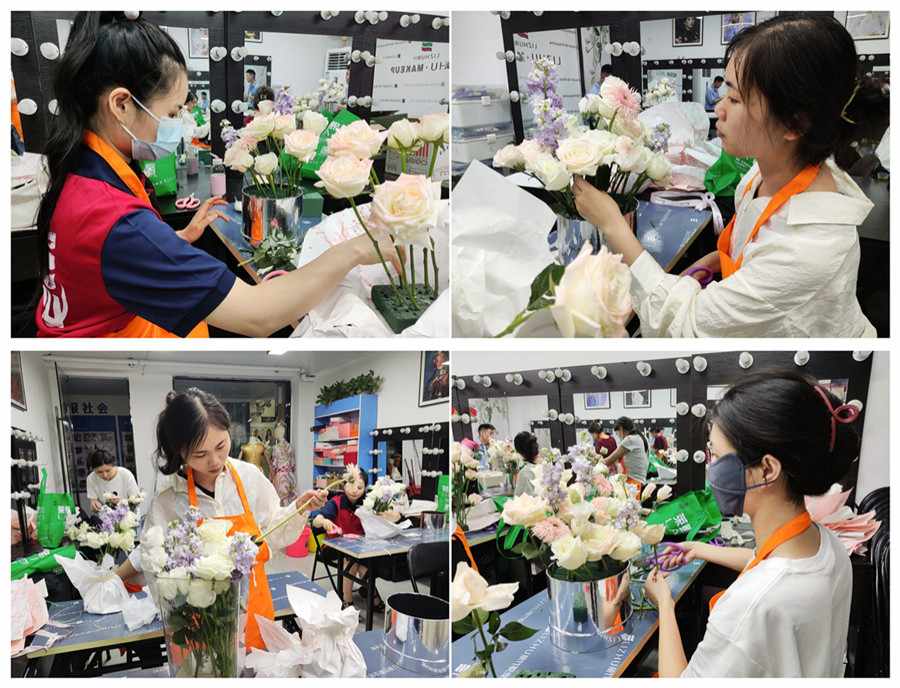 白玫瑰抱抱桶練習(xí)，廣西婚慶花藝設(shè)計培訓(xùn)課堂