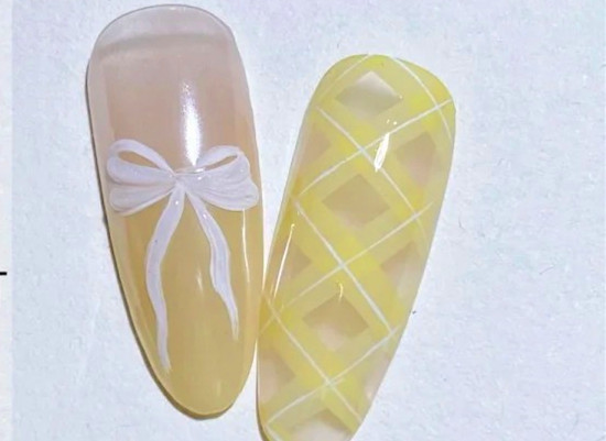 格紋蝴蝶結(jié)美甲教程，南寧美甲進(jìn)修整理