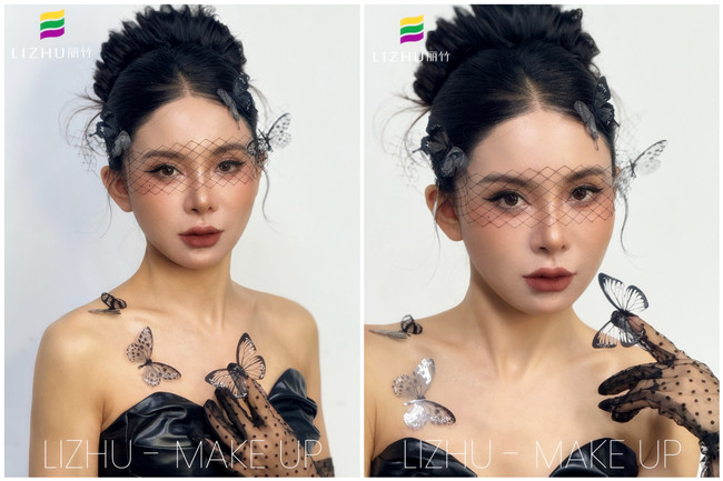 黑色蝴蝶面紗造型，廣西化妝專業(yè)課堂作品